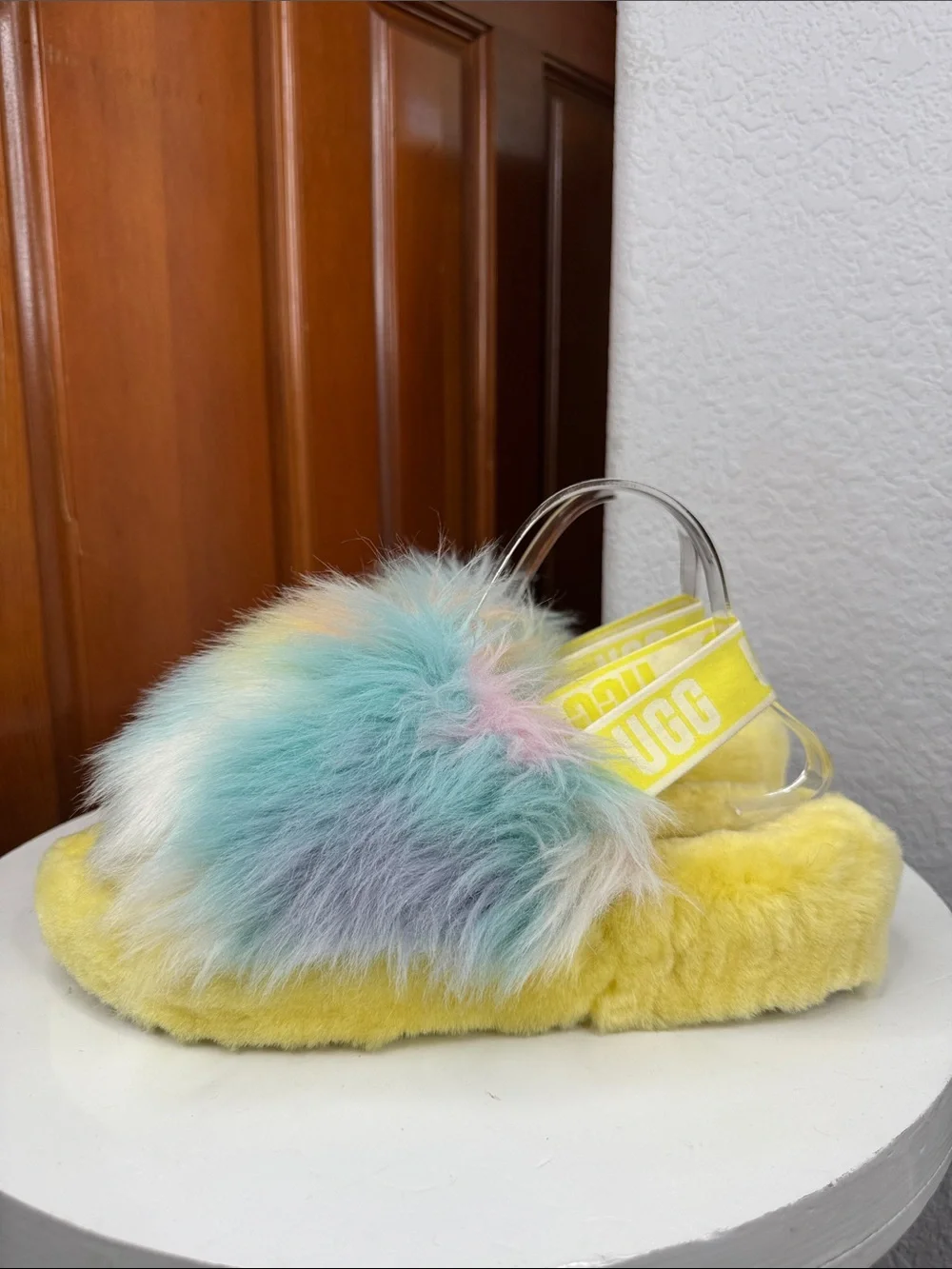 UGG FLUFF YEAH  MARGARITA TIE DYE SHEEPSKIN PLATFORM SLIPPER SLIDES SIZE 10